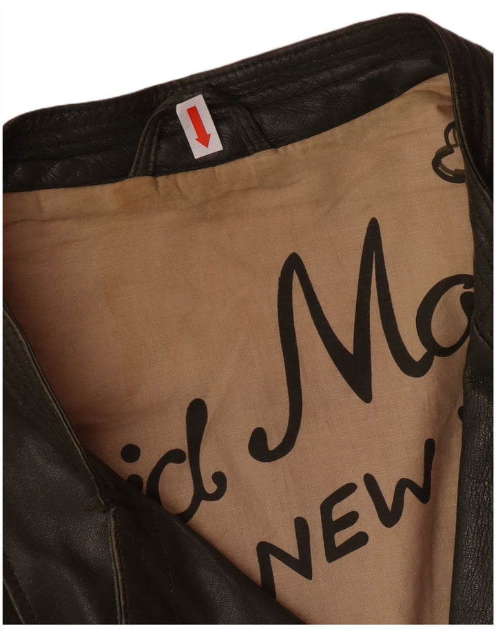 DAVID MOORE Jachetă de motociclist crop pentru femei UK 16, mare, verde, din piele color bloc