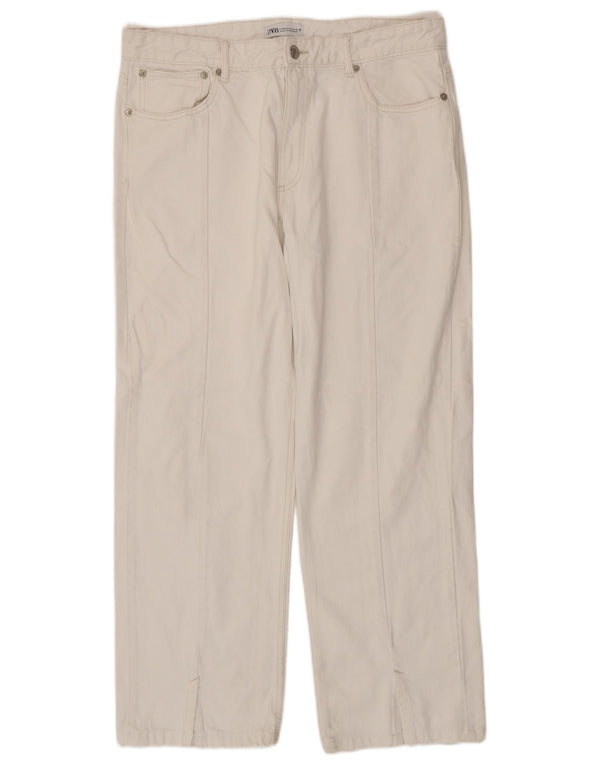 Blugi drepti pentru femei cu talie înaltă Zara EU 46 2XL W36 L29 Bumbac alb