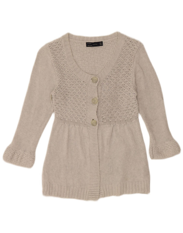 Pulover cardigan pentru femeie Zara cu mâneci 3/4 UK 10 mic bumbac gri