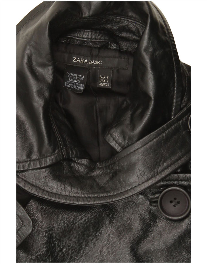 Palton din piele militară pentru femei Zara UK 10 Mic din piele neagră