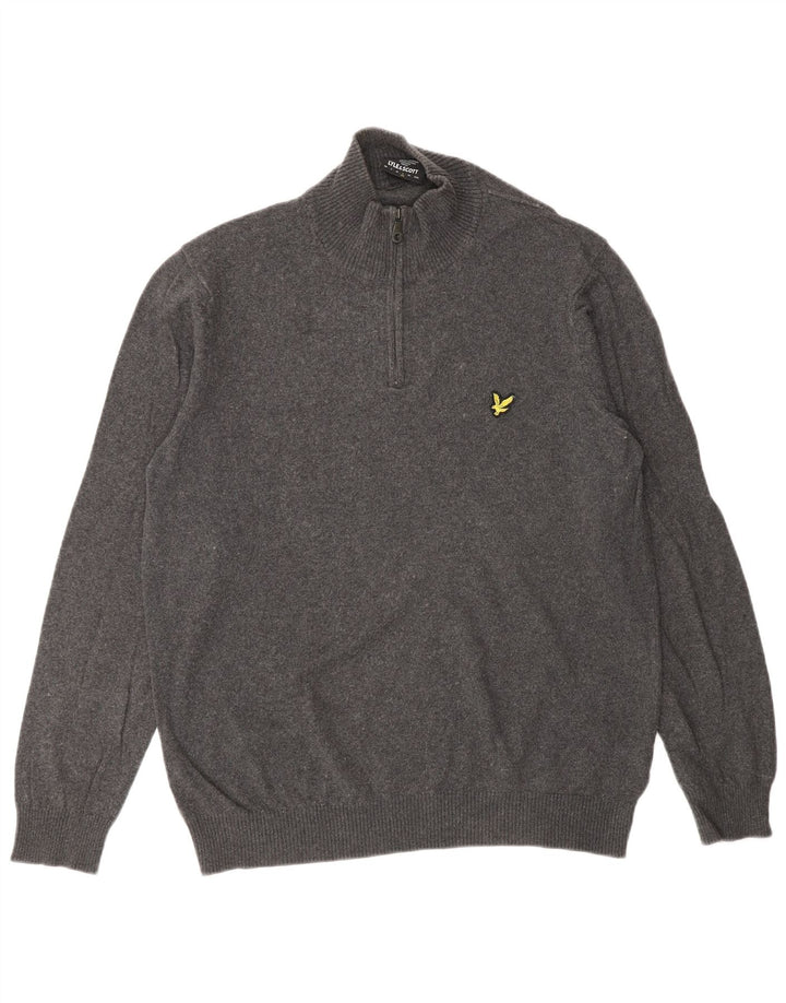 Pulover pentru bărbați Lyle & Scott, cu fermoar, cu gât, bumbac mare, gri