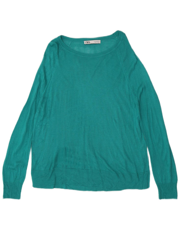 Zara Womens Boat Neck Jumper Sweater UK 14 Medium Turquoise Viscose