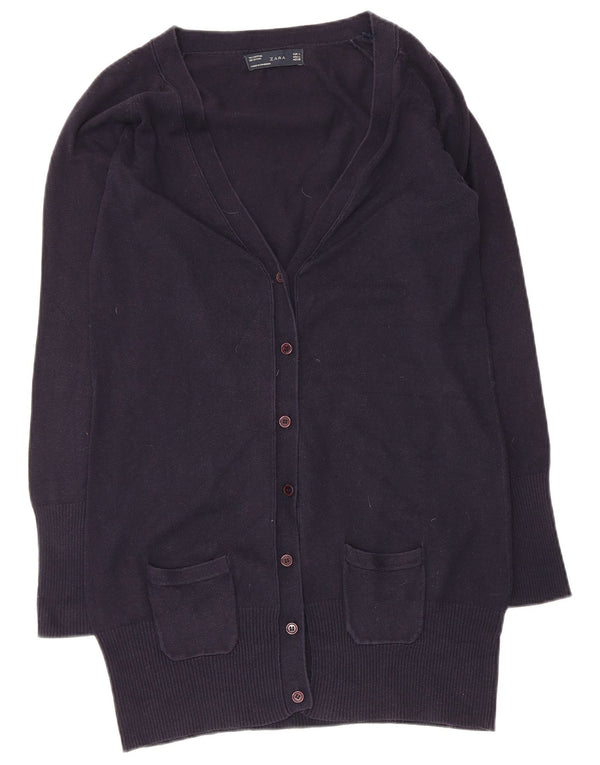 Pulover cardigan pentru femei Zara UK 14 mare, albastru bleumarin, bumbac