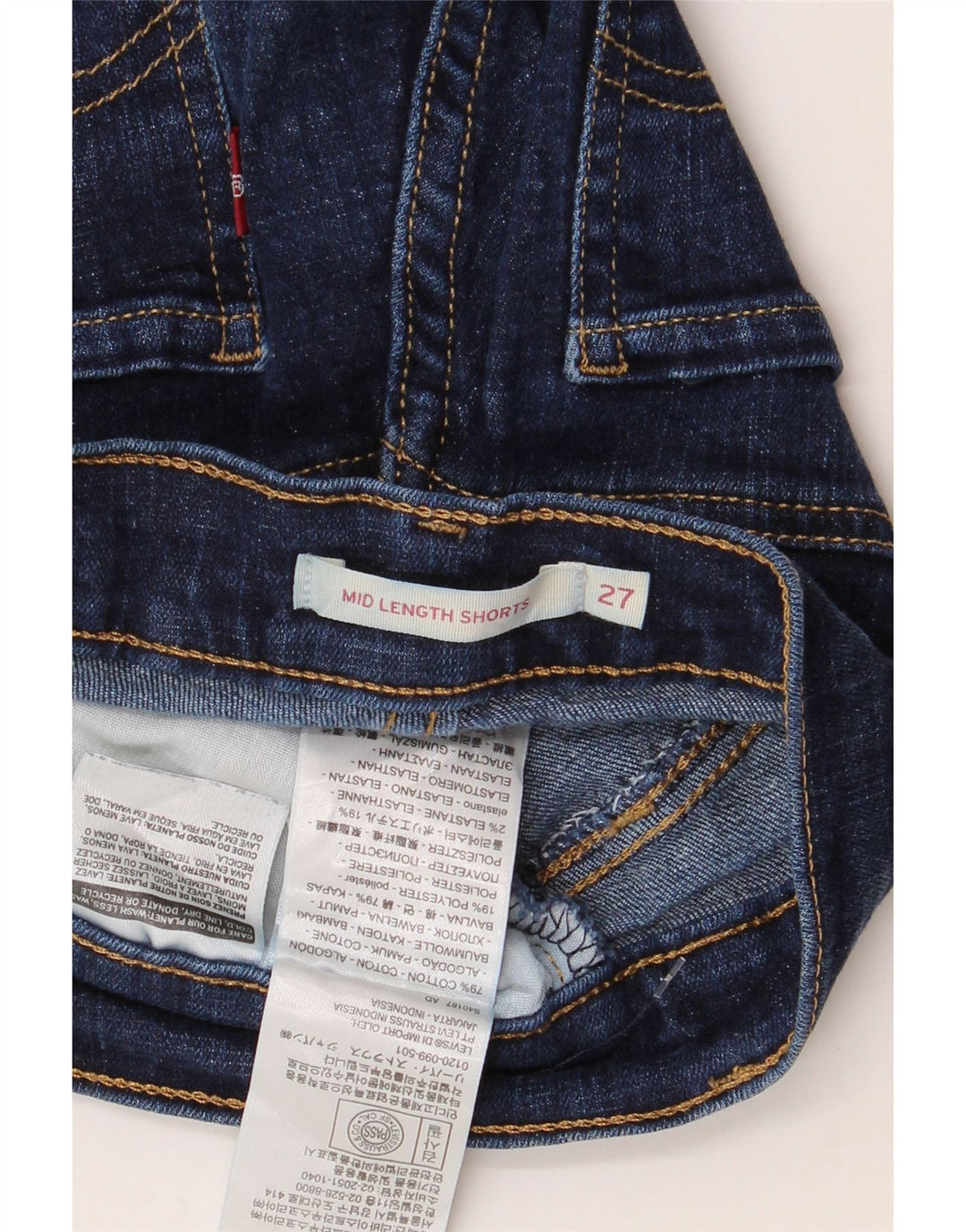 Pantaloni scurți din denim cu talie medie pentru femei LEVI'S W27, bumbac bleumarin mic