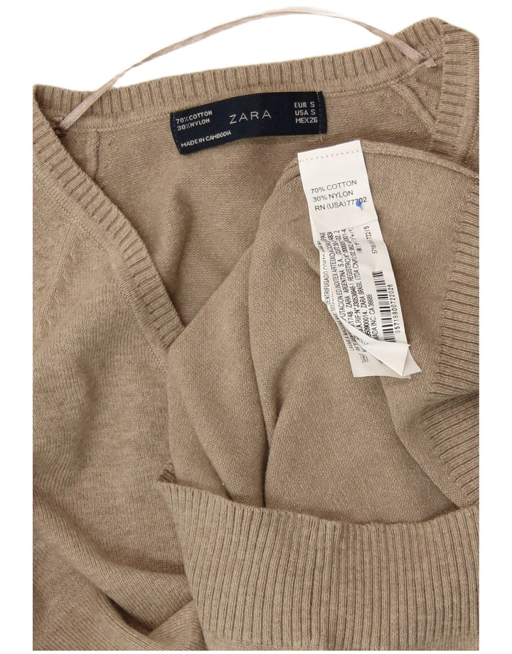 Pulover de damă ZARA cu decolteu în V UK 8 mic bumbac gri