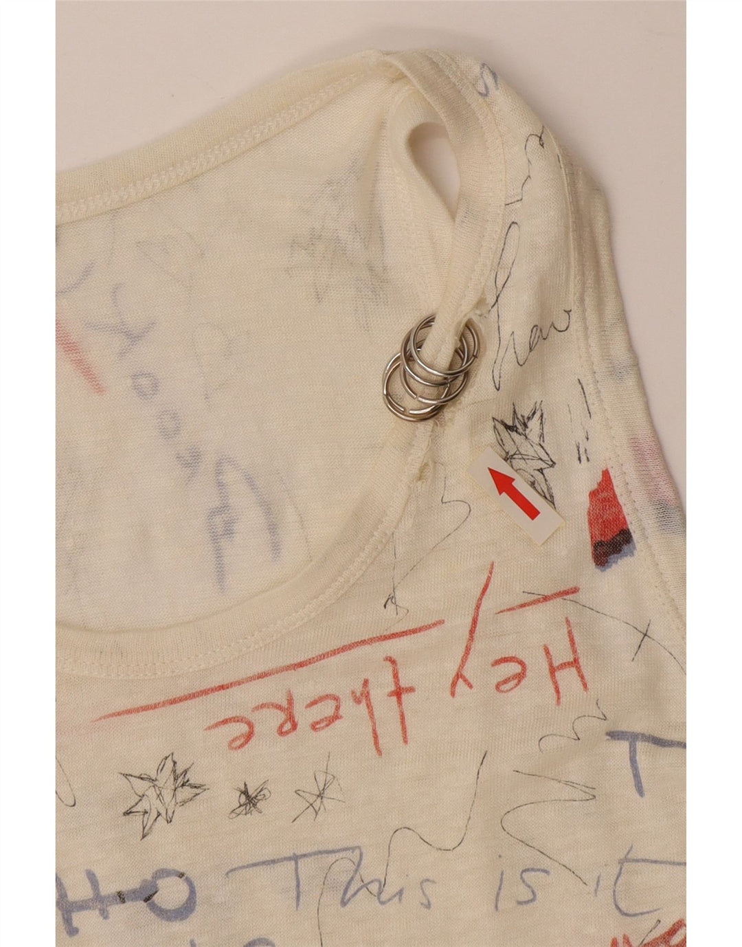 Top cu vestă grafică ZARA pentru femei UK 14 Medium Off White Linen