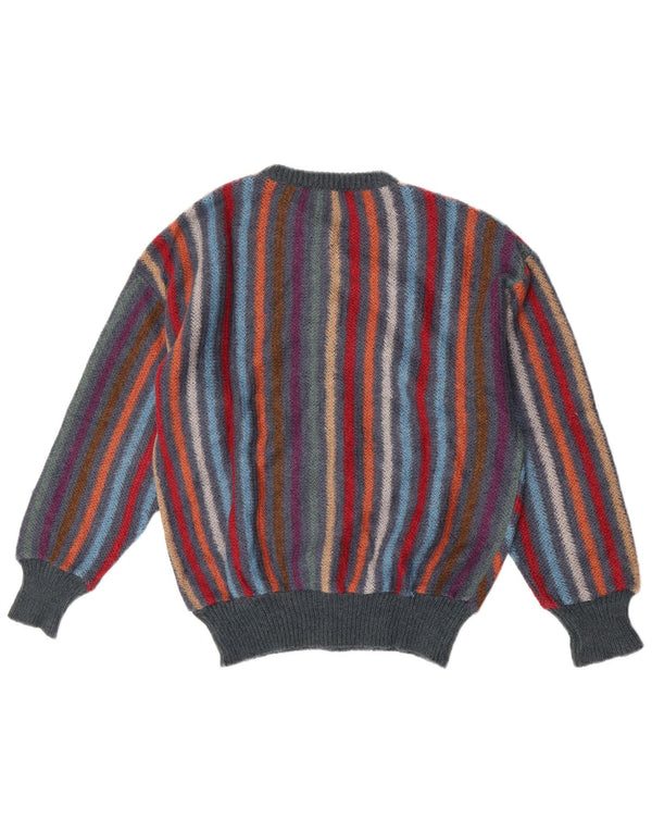 Pulover Cardigan Vintage pentru Damă UK 14 Mediu Lână cu dungi multicolore