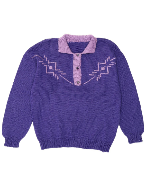 Pulover vintage pentru femei cu gât polo, UK 16, mare, violet