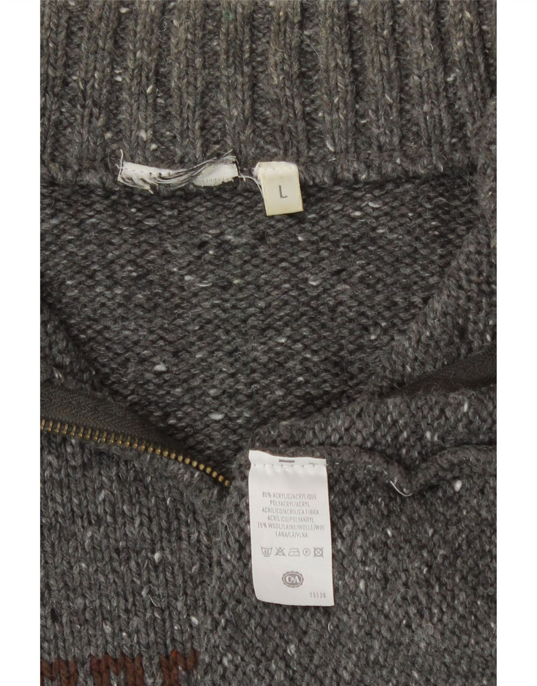 C&A Pulover pentru bărbați, cu fermoar, cu gât, mare, gri Fair Isle Acrilic