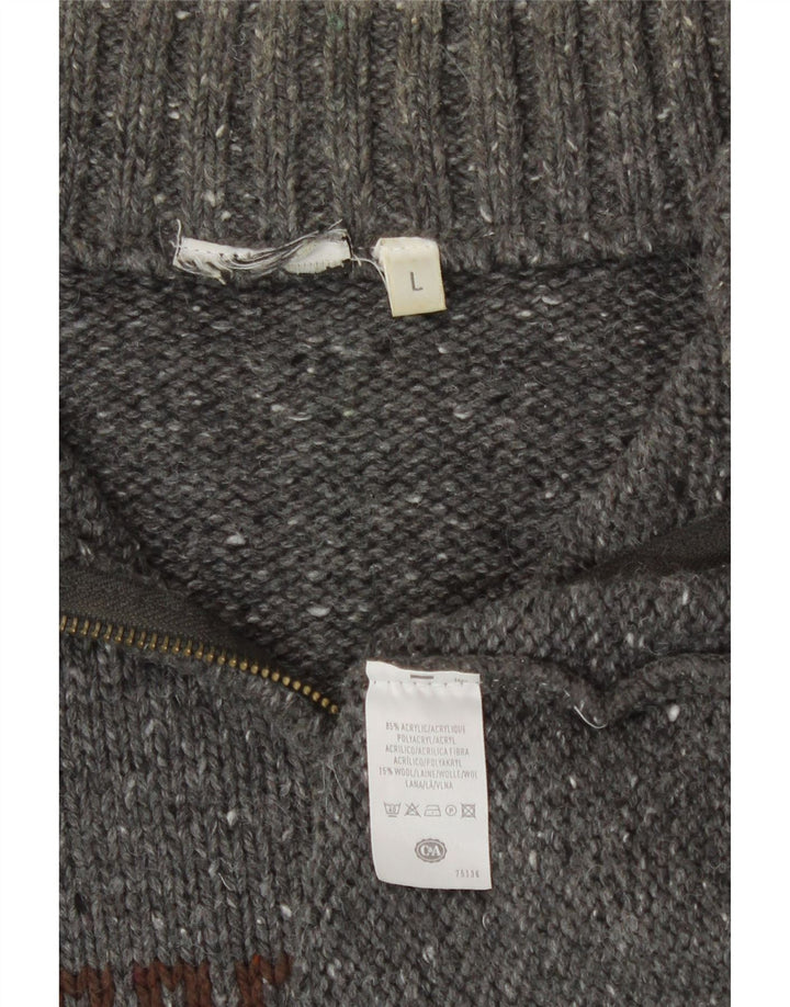 C&A Pulover pentru bărbați, cu fermoar, cu gât, mare, gri Fair Isle Acrilic