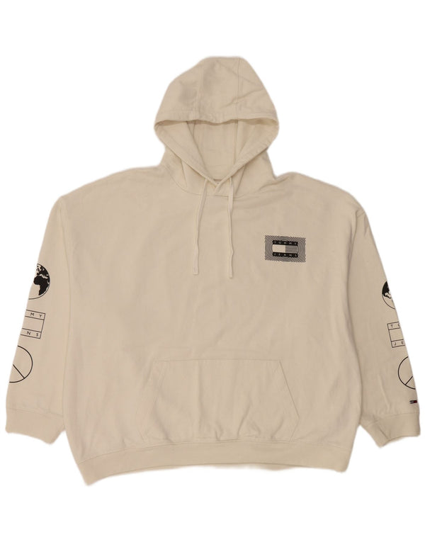 TOMMY HILFIGER Pulover cu glugă cu grafică, mare, alb, pentru bărbați