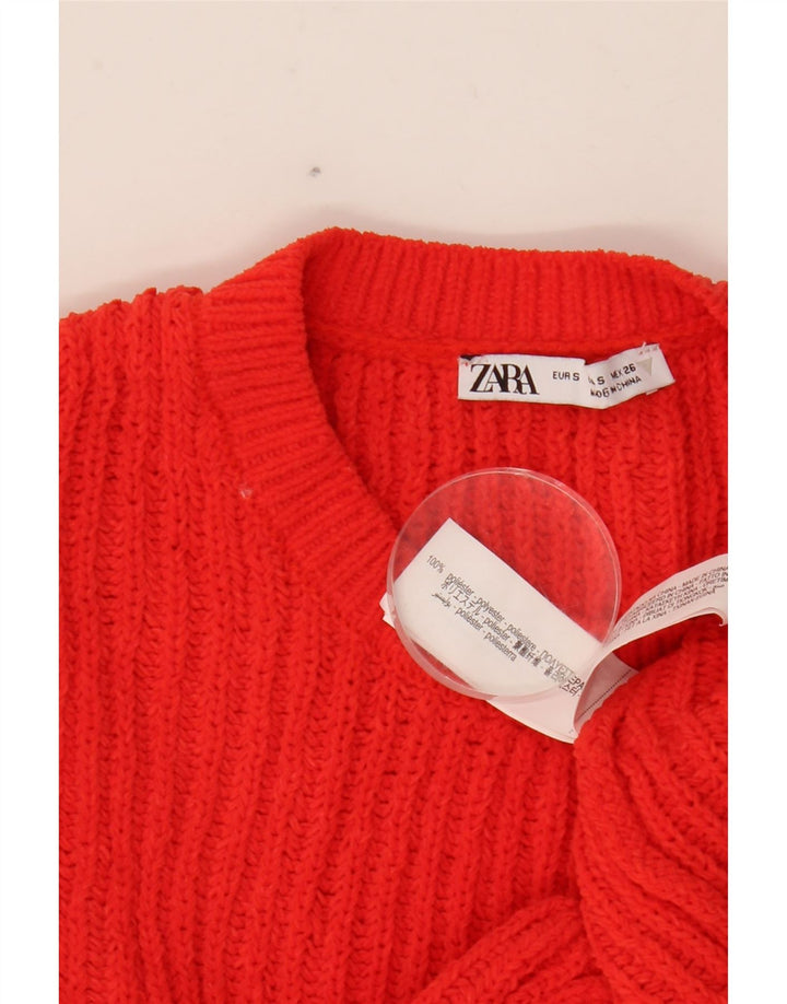 Pulover de damă ZARA Crop oversize cu gât crew pulover UK 10 Small Red