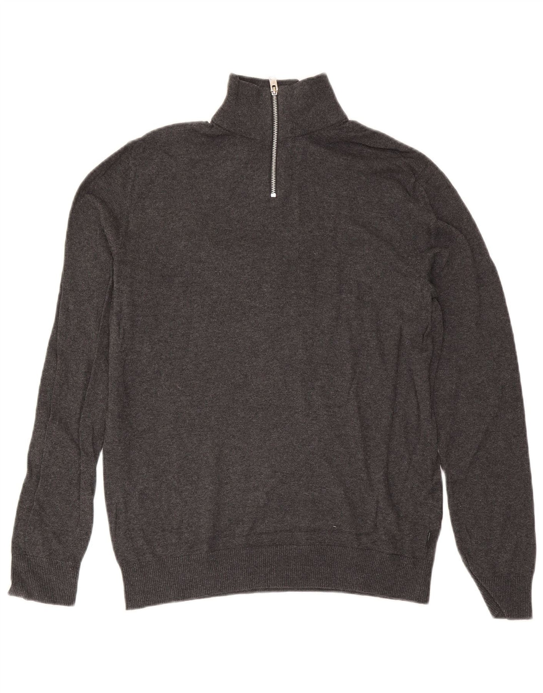 Pulover Jack & Jones pentru bărbați, cu fermoar și gât, bumbac, gri mediu