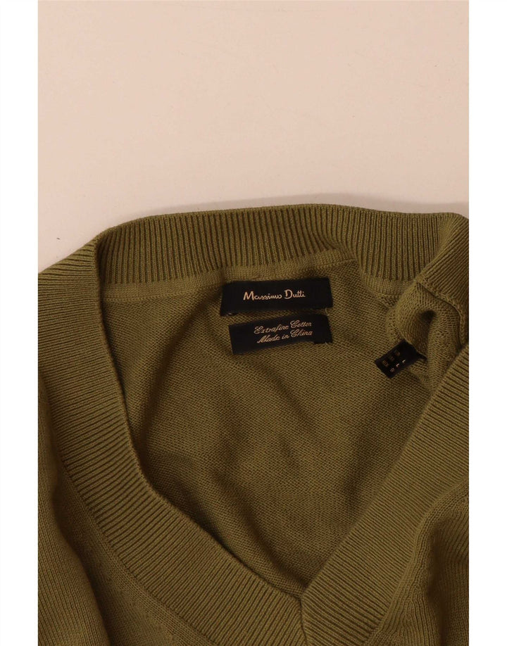 Massimo Dutti Pulover cu decolteu în V pentru bărbați, bumbac mare kaki
