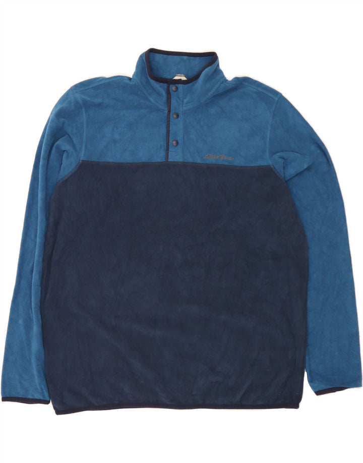 EDDIE BAUER Mens Button Neck Fleece Jumper XL Blue Colourblock Polyester Vintage Eddie Bauer and Second-Hand Eddie Bauer from Messina Hembry 