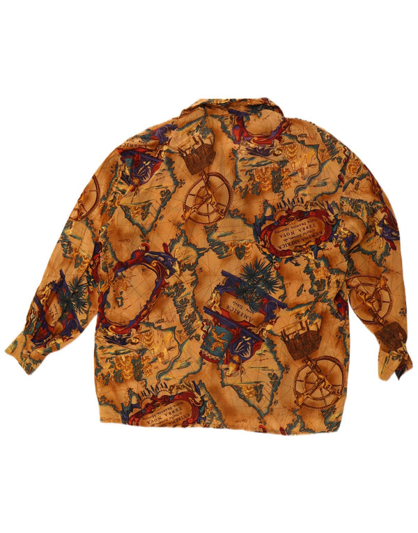 Bluză de cămașă supradimensionată cu grafică vintage pentru femei UK 16, mare, bej, acetat