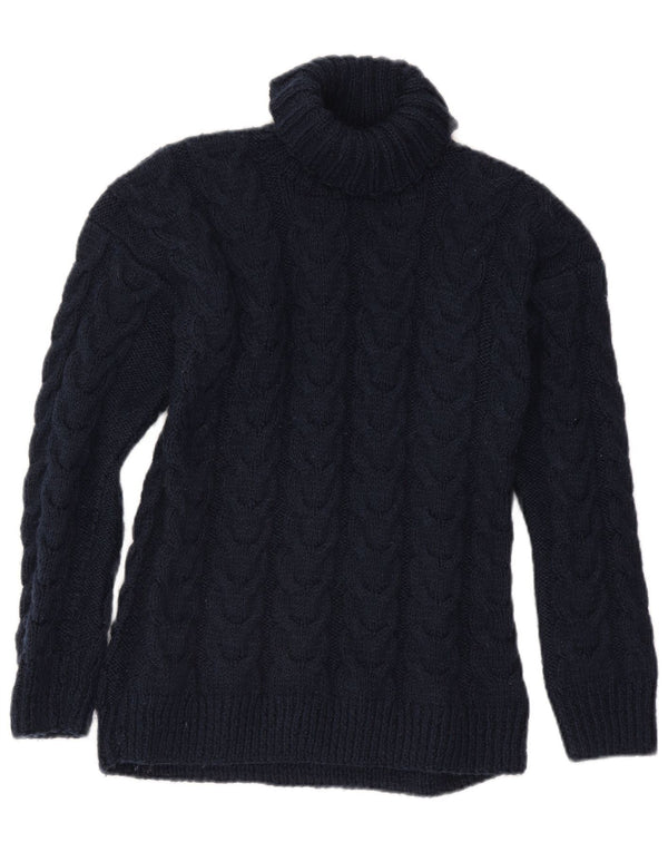 Pulover vintage pentru femei cu gât rulat, mare, bleumarin, UK 16