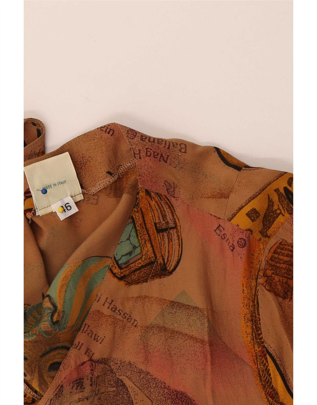 Bluză cămașă cu mânecă scurtă pentru femei vintage cu model abstract IT 46 mare maro