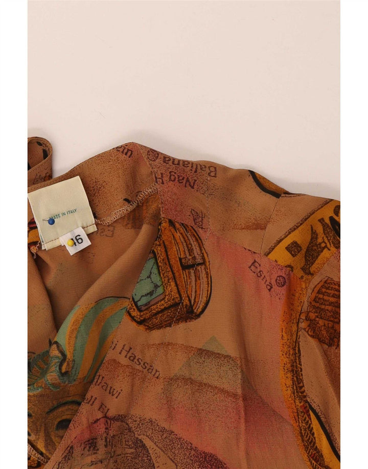 Bluză cămașă cu mânecă scurtă pentru femei vintage cu model abstract IT 46 mare maro