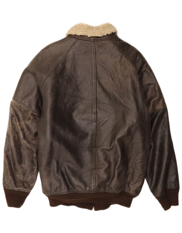 Jachetă de piele Sherpa pentru bărbați vintage IT 52 XL maro