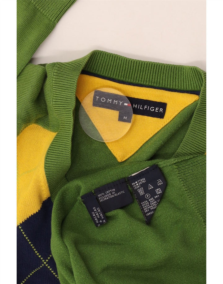 Pulover cu decolteu în V Tommy Hilfiger pentru bărbați, verde mediu Argyle/Diamond