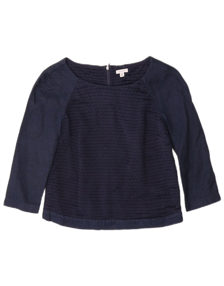 JIGSAW Womens Crop Top 3/4 Sleeve UK 8 Small  Navy Blue Cotton