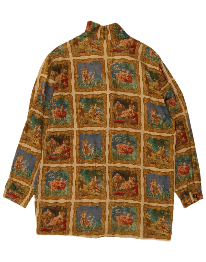 Bluză cu cămașă cu grafică vintage pentru femei UK 18 XL Kaki Patchwork
