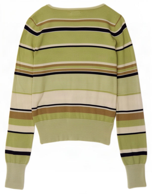 Woolrich Pulover cu gât cu nasturi pentru femei UK 14, bumbac cu dungi verzi mari