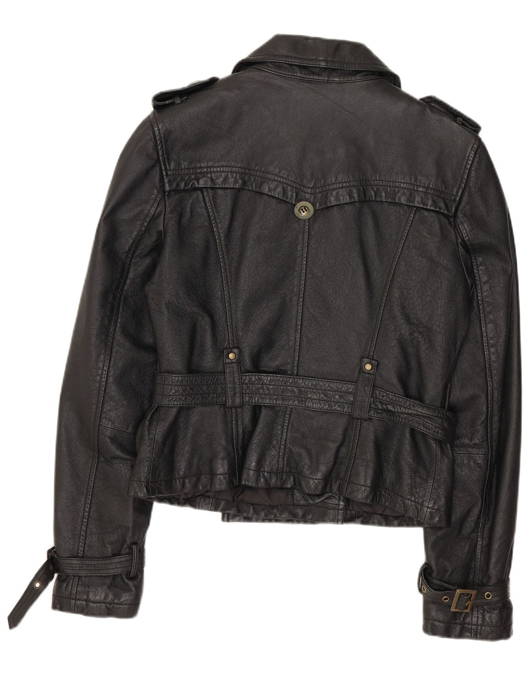 SPECCHIO Jachetă de piele militară crop pentru femei UK 12 Medium Black Leather