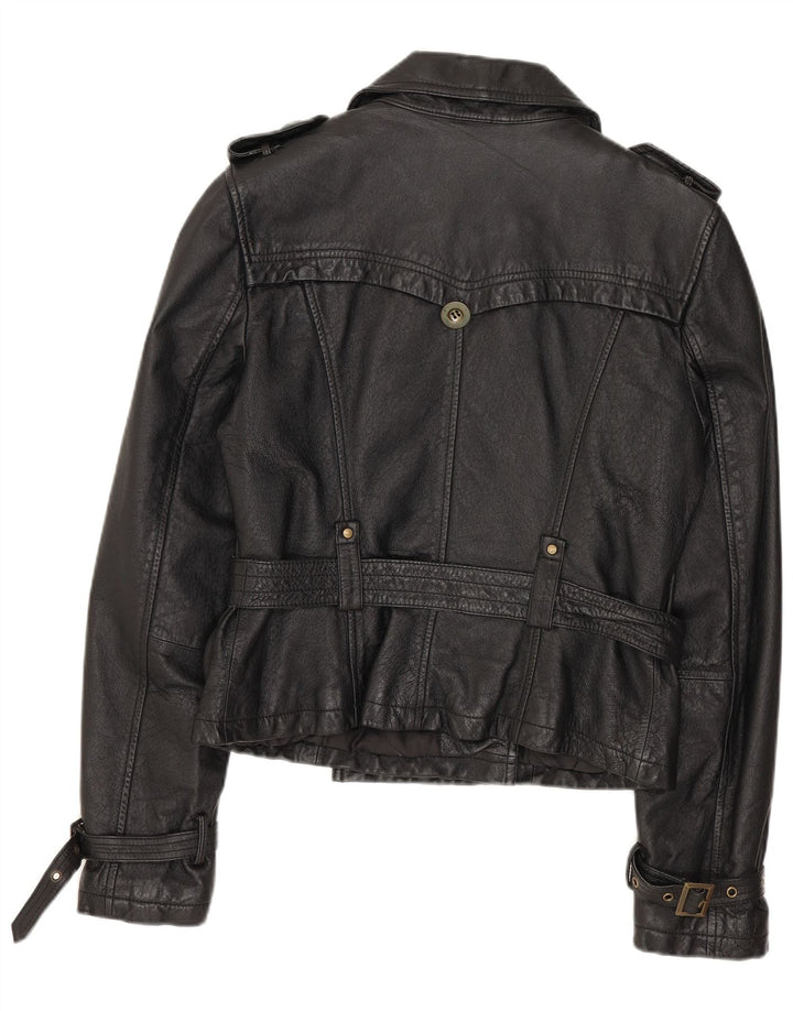 SPECCHIO Jachetă de piele militară crop pentru femei UK 12 Medium Black Leather