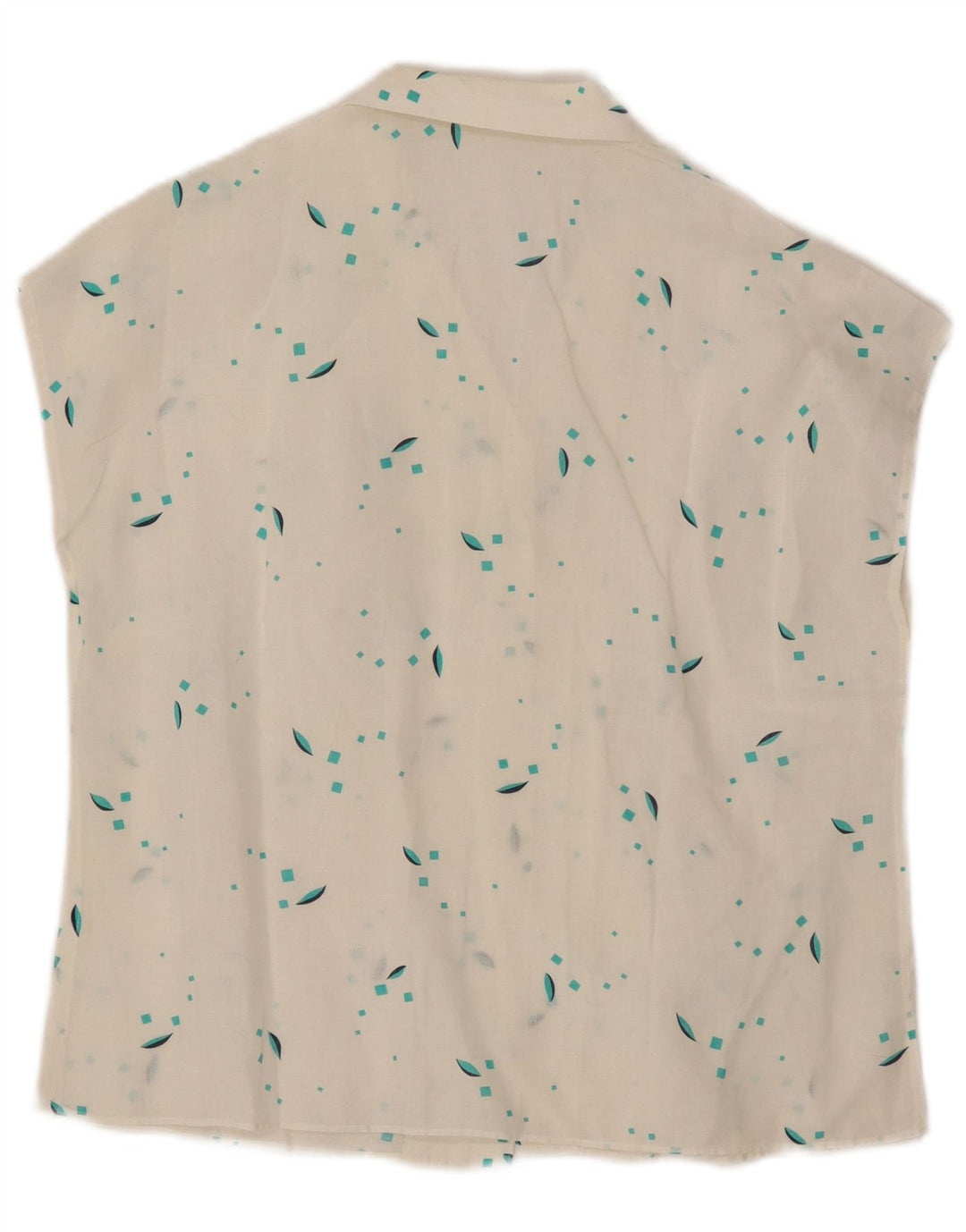 Bluză cămașă fără mâneci pentru femei VINTAGE UK 12 Medium White Geometric