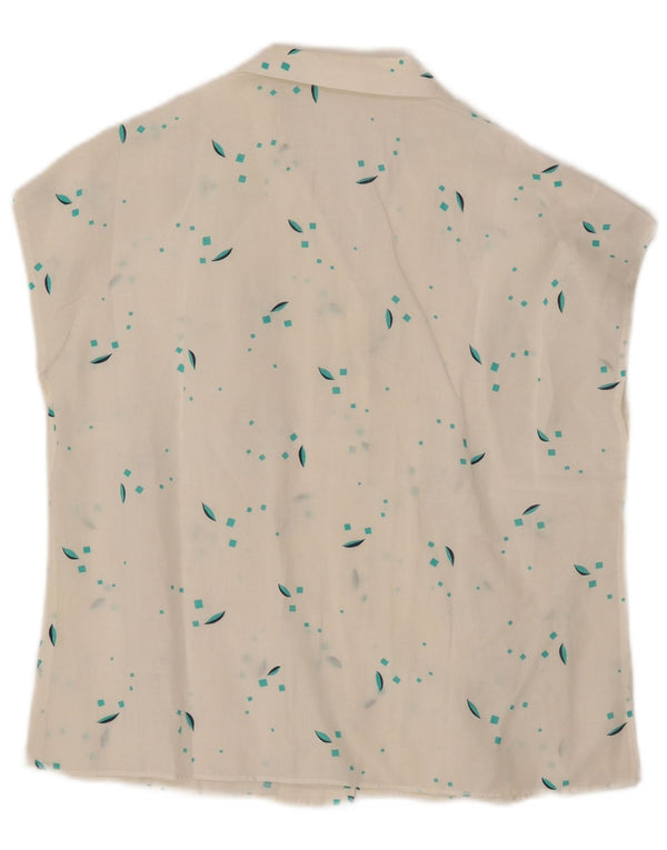 Bluză cămașă fără mâneci pentru femei VINTAGE UK 12 Medium White Geometric