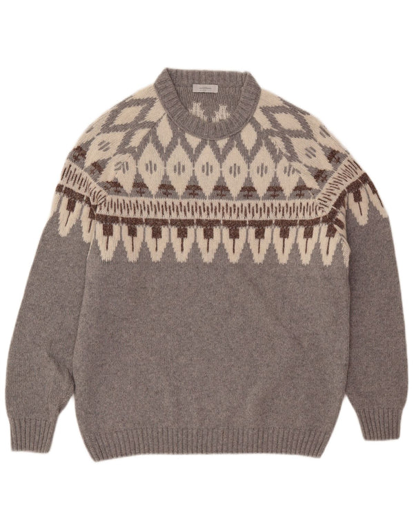 Pulover pentru bărbați Maestrami cu gât roșu IT 54 XL gri din lână Fair Isle