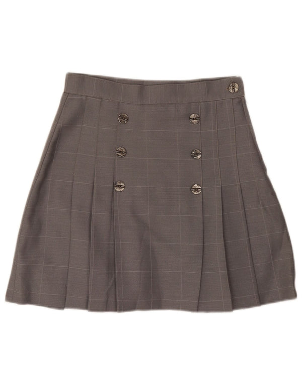 Fusta mini plisată vintage pentru femei IT 42 Medium W28 Lână cu carouri gri
