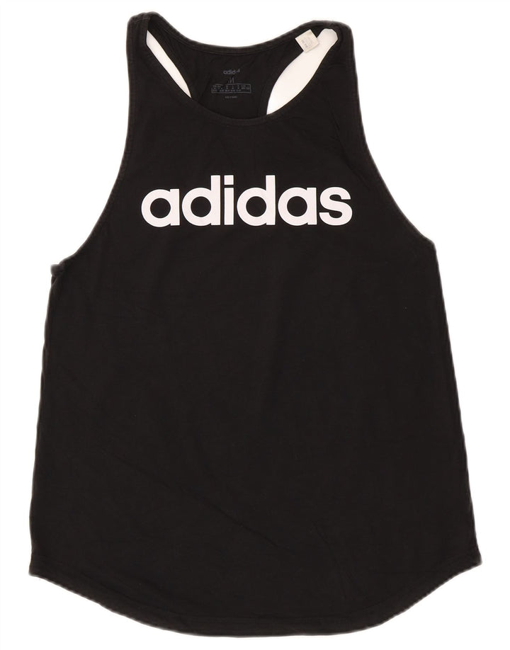 Top cu vestă grafică ADIDAS pentru femei UK 12/14, bumbac mediu negru