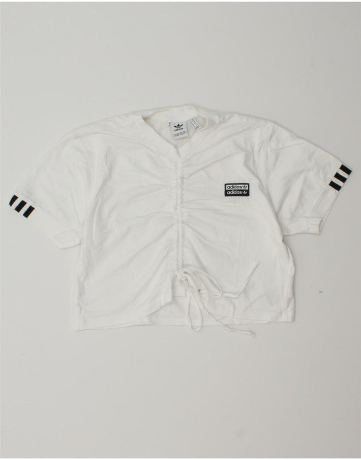 ADIDAS Womens Crop Blouse Top UK 10 Small White Cotton Vintage Adidas and Second-Hand Adidas from Messina Hembry 