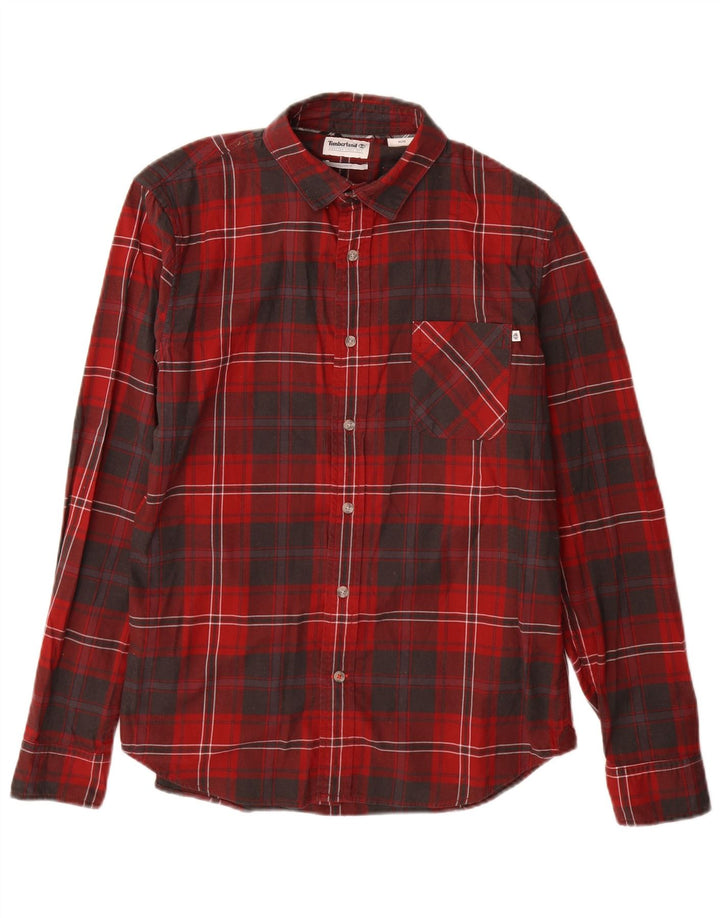 Cămașă de flanel pentru bărbați Timberland Slim Fit, bumbac cu carouri roșii medii