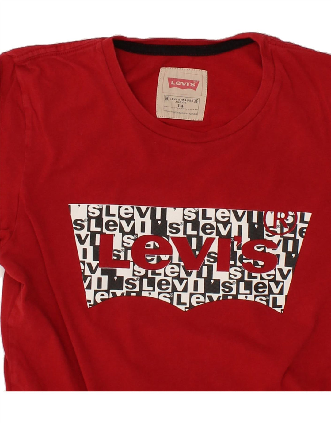 LEVI'S Boys Graphic T-Shirt Top 13-14 Years Red Vintage Levi's and Second-Hand Levi's from Messina Hembry 