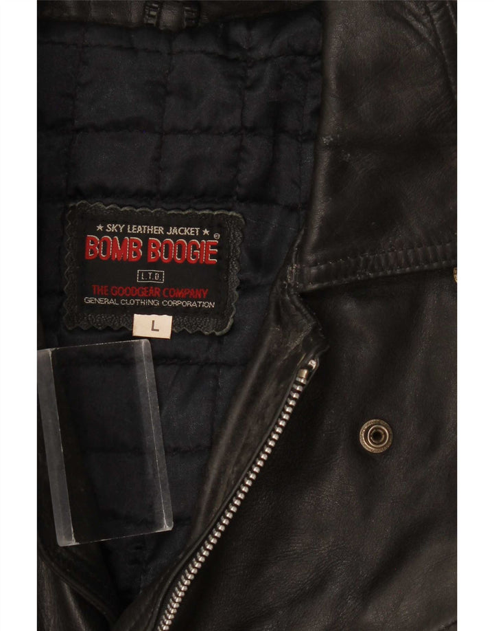 Bomb Boogie Jachetă motociclist din piele pentru bărbați UK 40 Large Black
