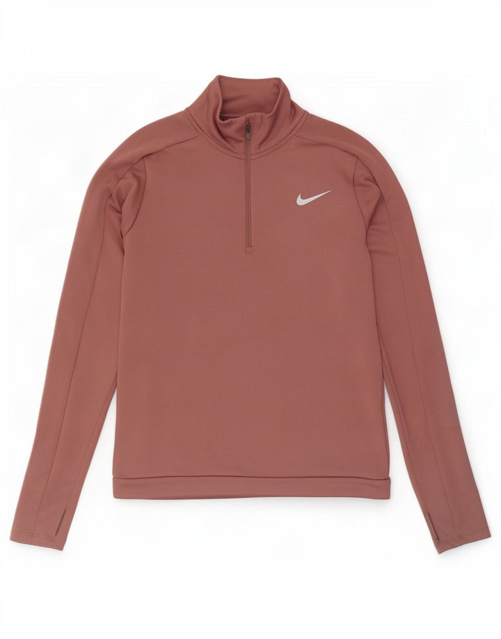 Top de trening Nike Dri Fit Zip Neck Pullover pentru femei UK 6 XS roz
