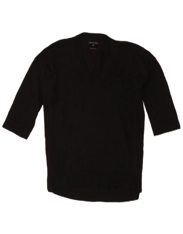 Pulover pentru femei Massimo Dutti, cu mâneci 3/4, cu decolteu în V, UK 10 Mic Negru