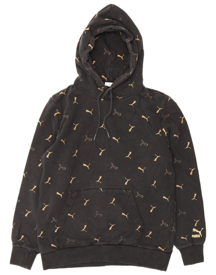 Pulover PUMA pentru bărbați cu glugă grafică, bumbac mediu negru