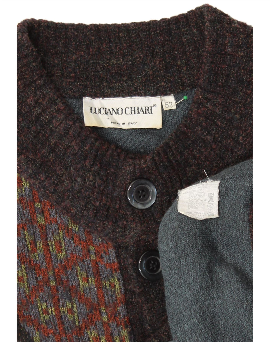 LUCIANO CHIARI Pulover cardigan pentru bărbați IT 52 Lână mare maro mozaic
