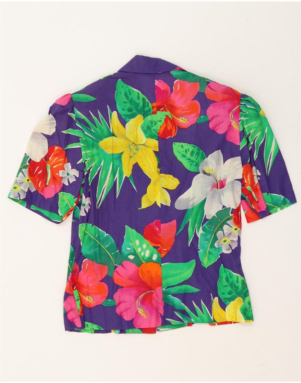 Bluză vintage cămașă cu mânecă scurtă pentru femei UK 12 Medium Multicolor Floral