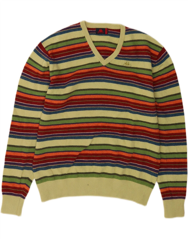 Pulover pentru bărbați Kappa cu decolteu în V, XL, lână cu dungi multicolore