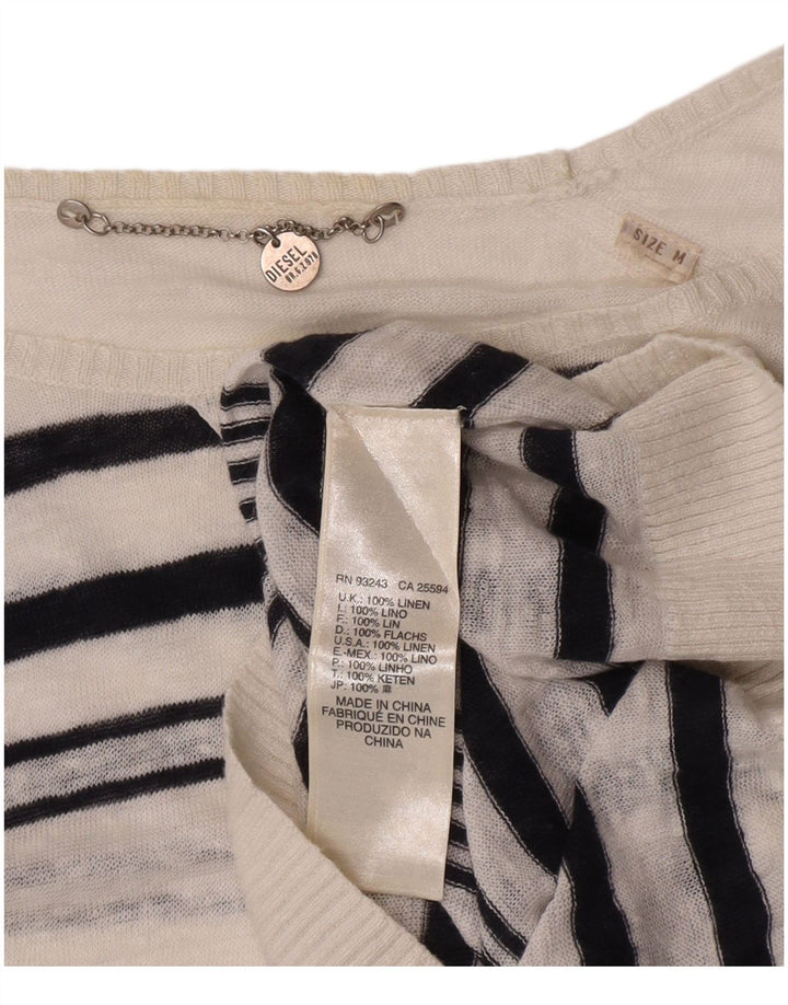 Pulover Diesel pentru femei cu gât de barcă UK 14 Medium White Striped