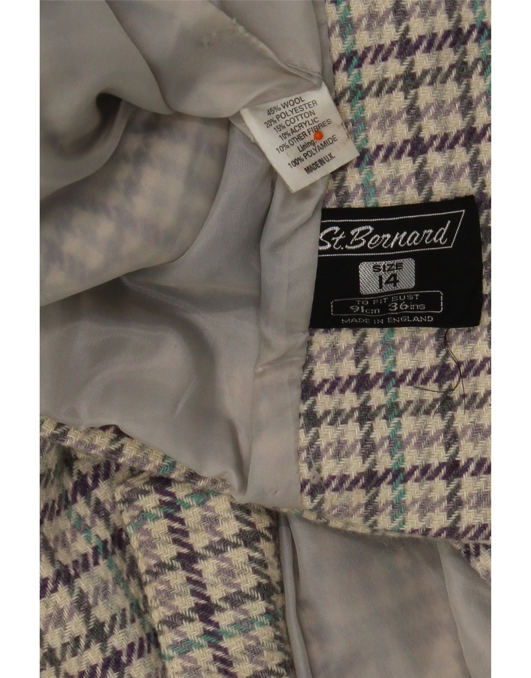 ST. BERNARD Womens Double Breasted Blazer Jacket UK 14 Large Beige Check Vintage St. Bernard and Second-Hand St. Bernard from Messina Hembry 