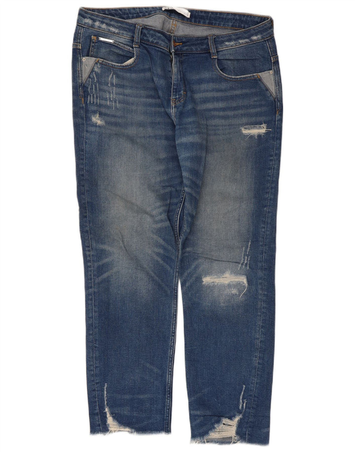 Blugi drepți distressed pentru femei Zara EU 42 Large W32 L28 Blue