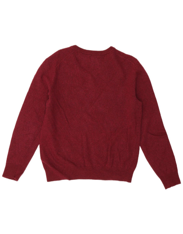 Pulover cu decolteu în V Gant pentru femei UK 14 Lână de miel burgundă mare