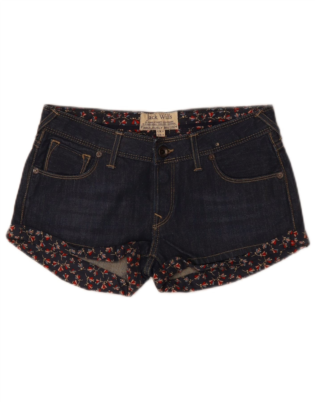 JACK WILLS Pantaloni scurți din denim pentru femei UK 8 Small W28 Bleumarin Floral